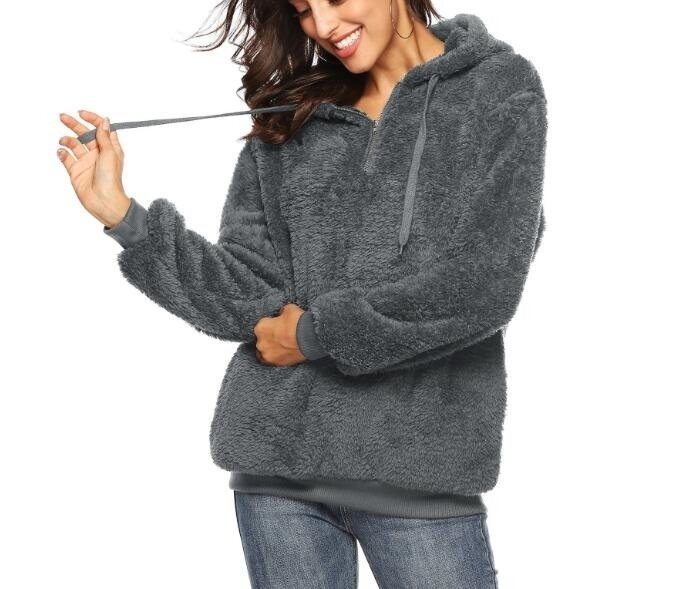 Women's Hooded Fleece Sweatshirt Warm Fuzzy Zip Up Hoodie Pullover