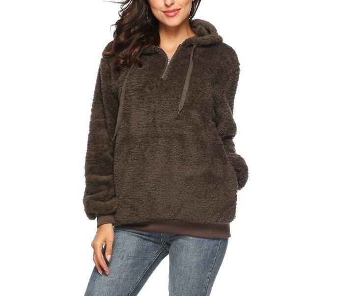 Women's Hooded Fleece Sweatshirt Warm Fuzzy Zip Up Hoodie Pullover