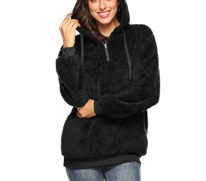 Women's Hooded Fleece Sweatshirt Warm Fuzzy Zip Up Hoodie Pullover