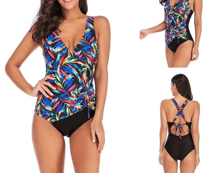 One Piece Swimwear Front Strappy Cross Women's Swimsuit Floral Print Bathing Suit