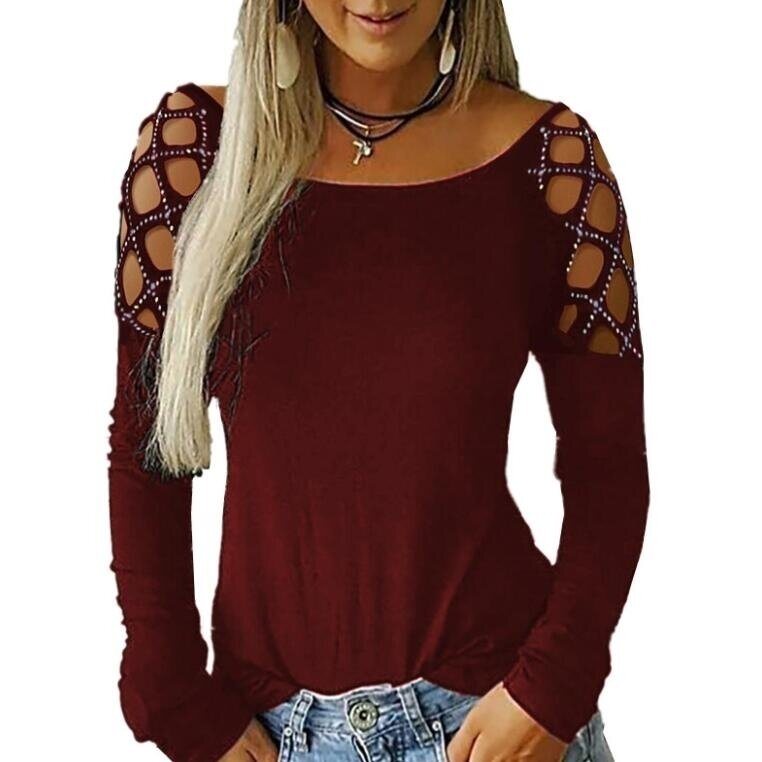 Women Long Sleeve Loose Shirt Off Shoulder Blouse Shirt