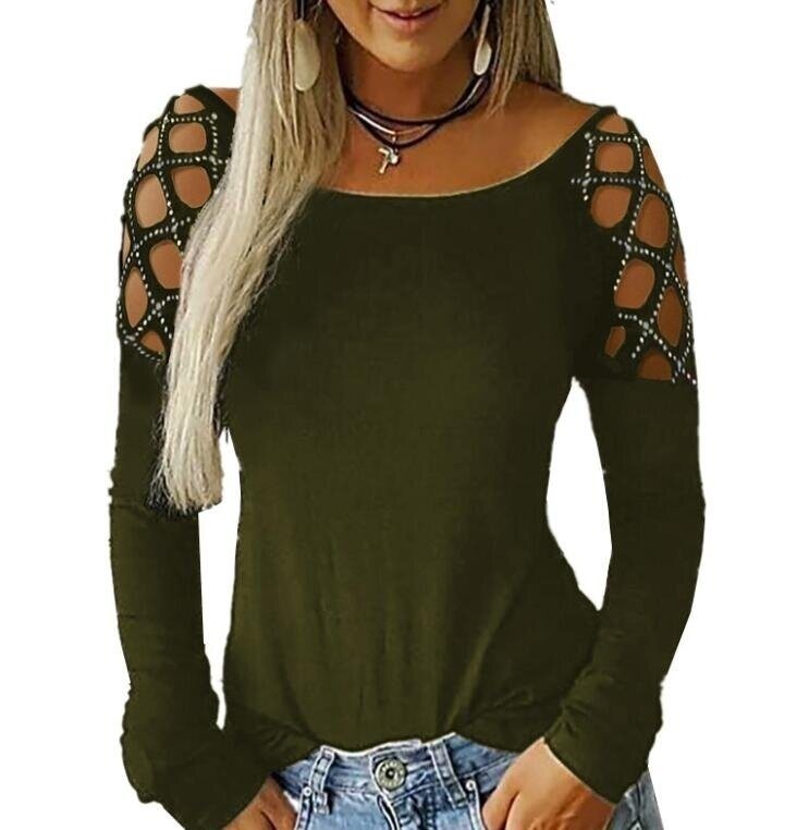 Women Long Sleeve Loose Shirt Off Shoulder Blouse Shirt