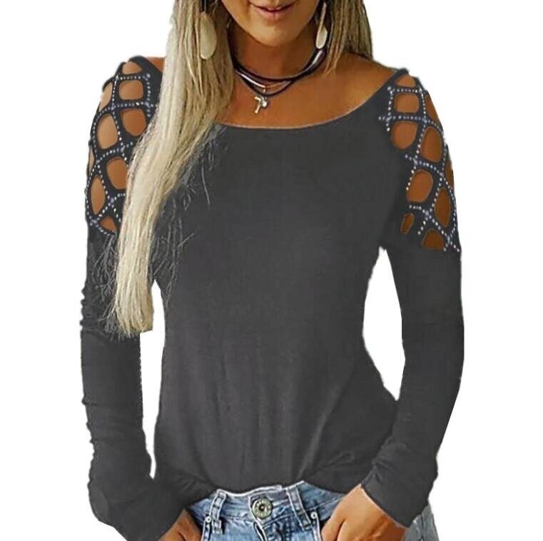 Women Long Sleeve Loose Shirt Off Shoulder Blouse Shirt