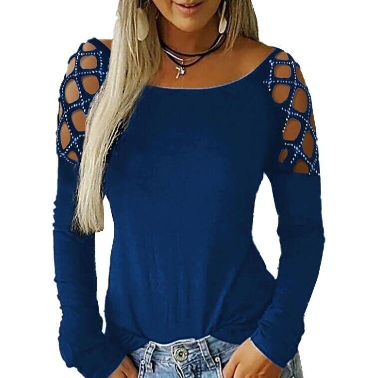 Women Long Sleeve Loose Shirt Off Shoulder Blouse Shirt