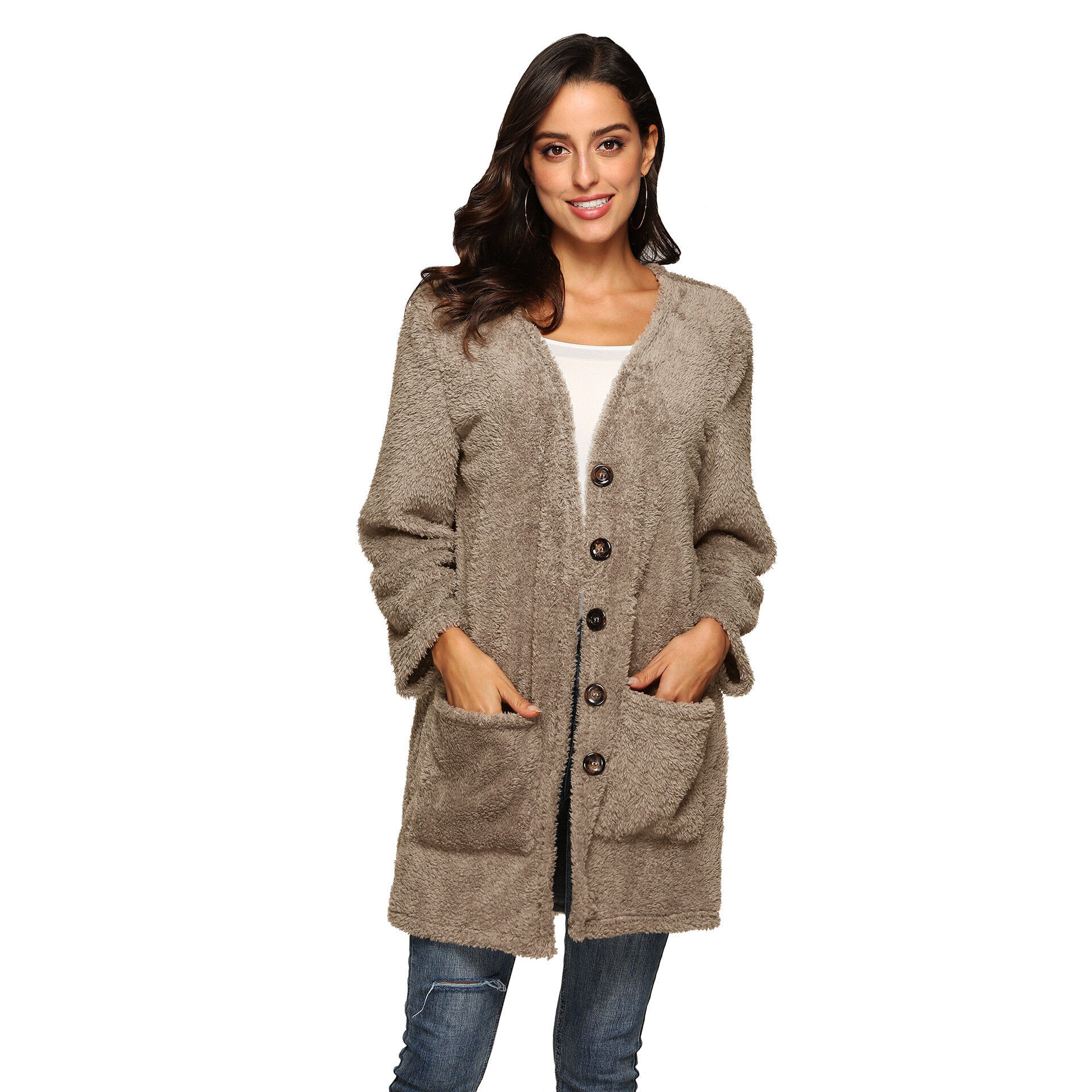 Women Cardigan Coat Oversized Open Front Pockets Cardigan Jacket