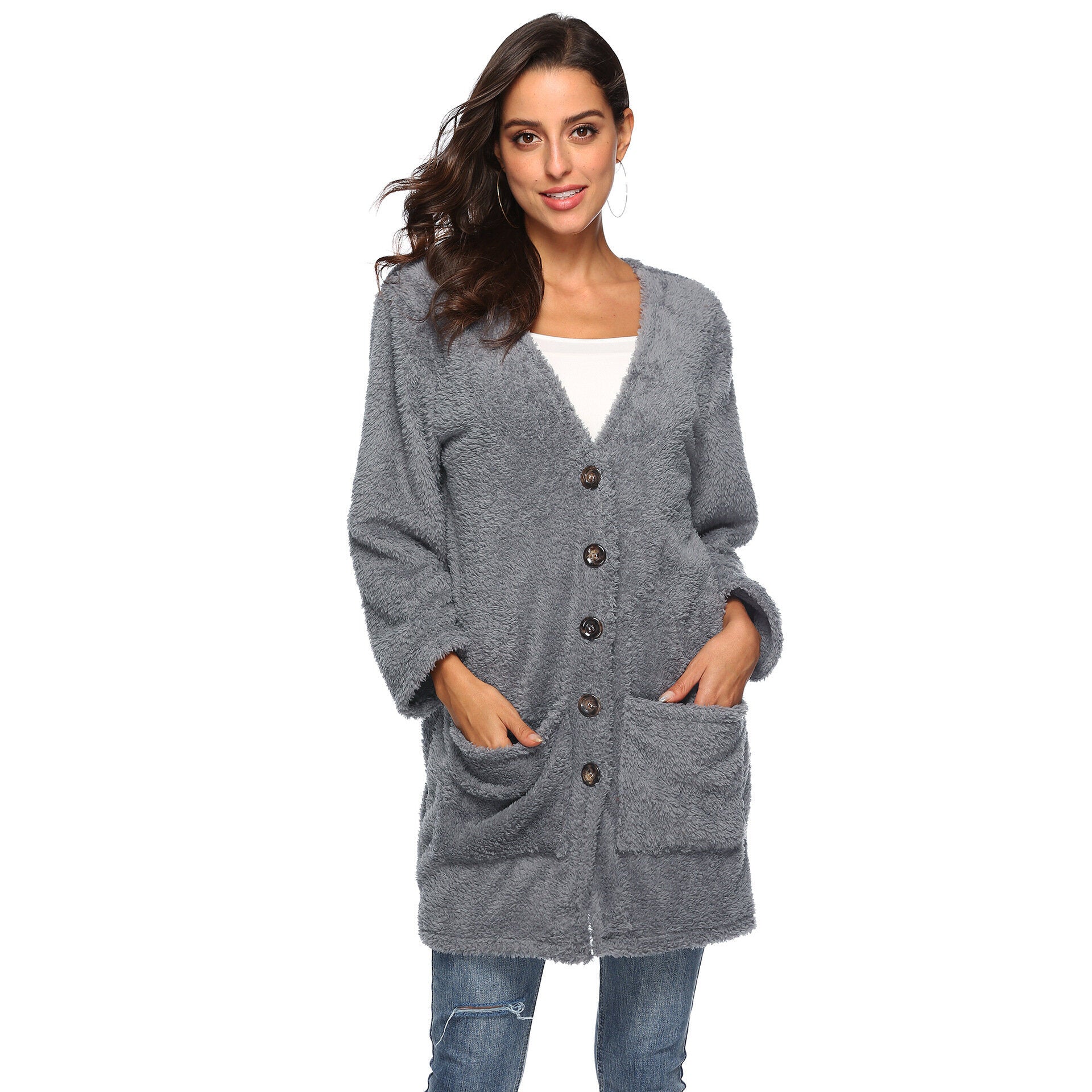 Women Cardigan Coat Oversized Open Front Pockets Cardigan Jacket