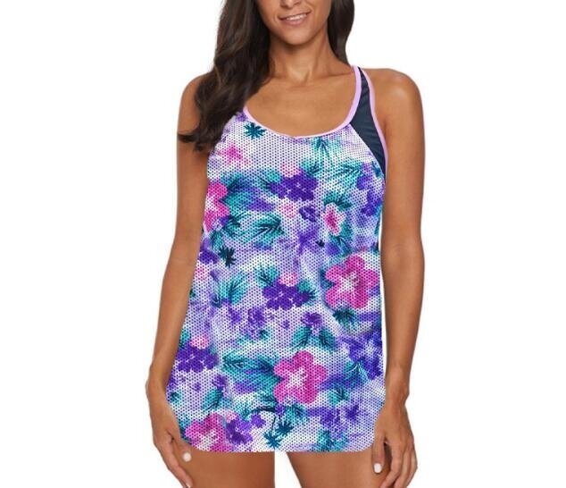 Floral T-Back Tankini Mesh Tankini Top S-XXXL