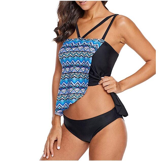 Womens Striped Color Block Printed Layered Tankini Swim Top No Bottom S - XXXL