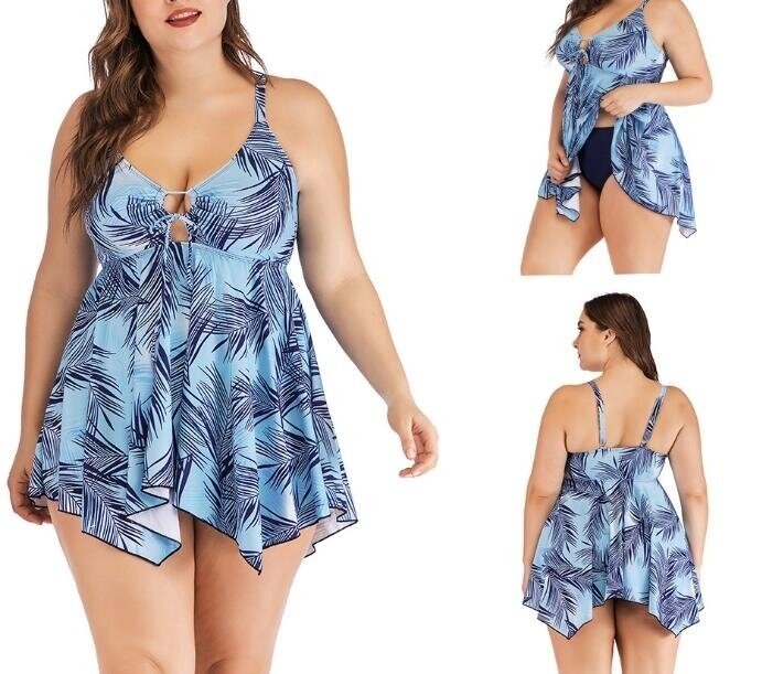 Women Plus Size Swimsuit V-Neck Bathing Suits Tankini Swimwear