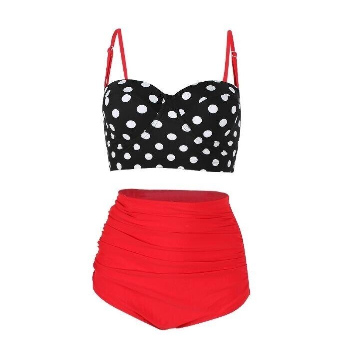 Women Vintage Polka Underwire High Waisted Swimsuit Bathing Suits Bikini