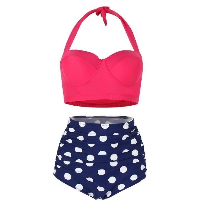 Women Vintage Polka Underwire High Waisted Swimsuit Bathing Suits Bikini