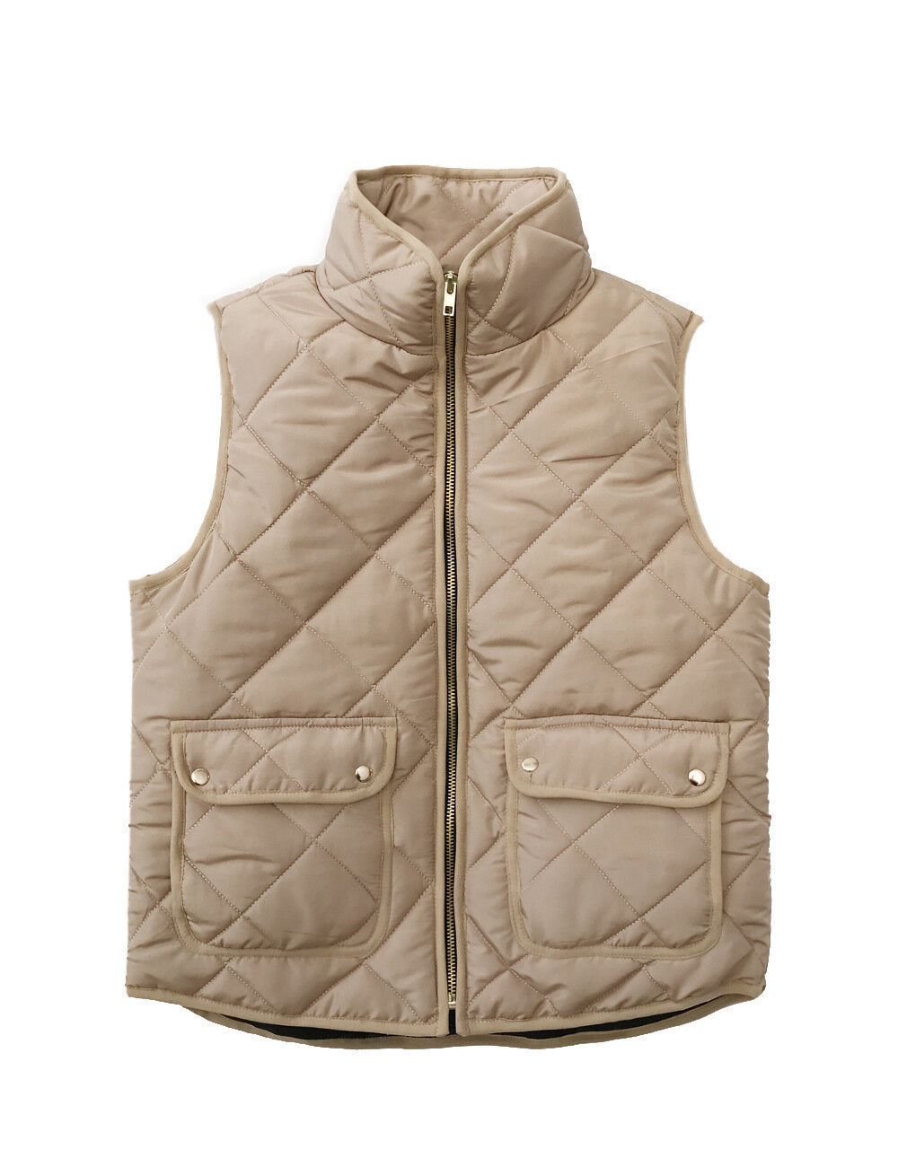 Womens Vest Stand Collar Lightweight Padded Zip Vest Quilted Gilet With Pocket