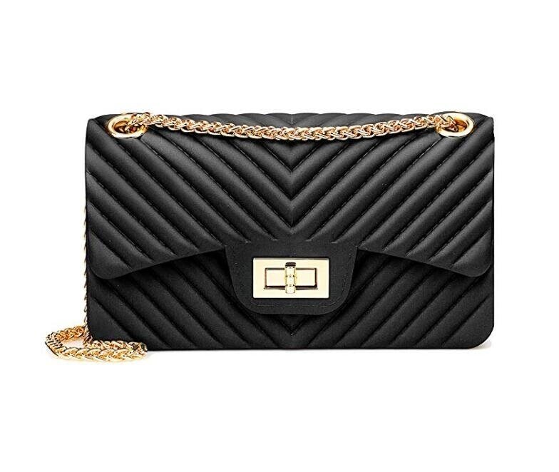 Women Fashion Shoulder Bag Jelly Clutch Handbag Quilted Crossbody Bag with Chain