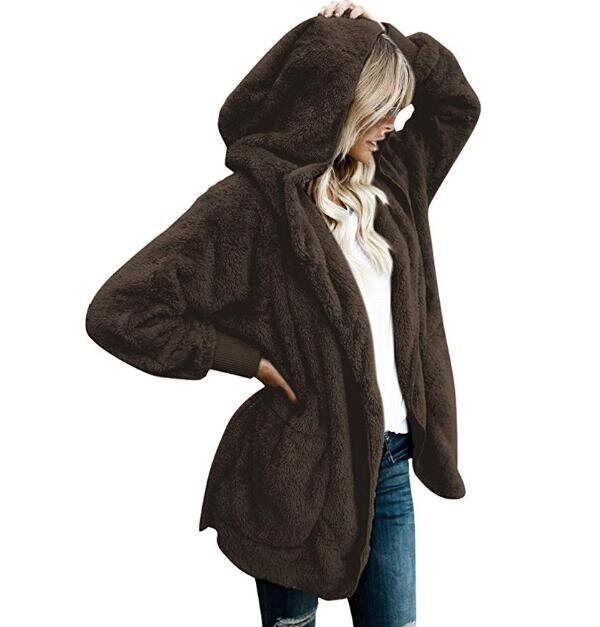 Women Cardigan Coat Oversized Open Front Hooded Draped Pockets Cardigan Coat