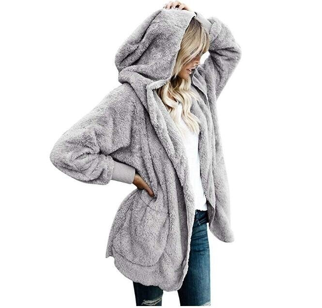 Women Cardigan Coat Oversized Open Front Hooded Draped Pockets Cardigan Coat