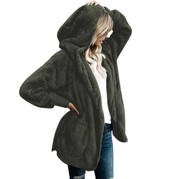 Women Cardigan Coat Oversized Open Front Hooded Draped Pockets Cardigan Coat