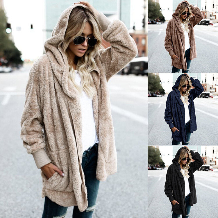 Women Cardigan Coat Oversized Open Front Hooded Draped Pockets Cardigan Coat