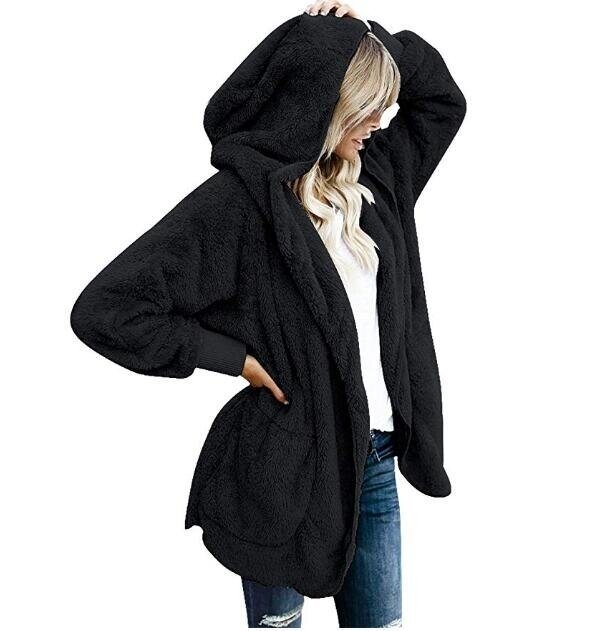 Women Cardigan Coat Oversized Open Front Hooded Draped Pockets Cardigan Coat