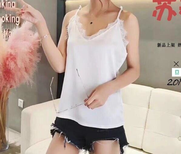 Women Summer Silk Camisole Cropped Lace Black Tank Tops