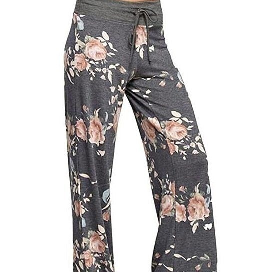 Women Casual Pants Floral Drawstring Wide Leg High Waist Palazzo Lounge Pants