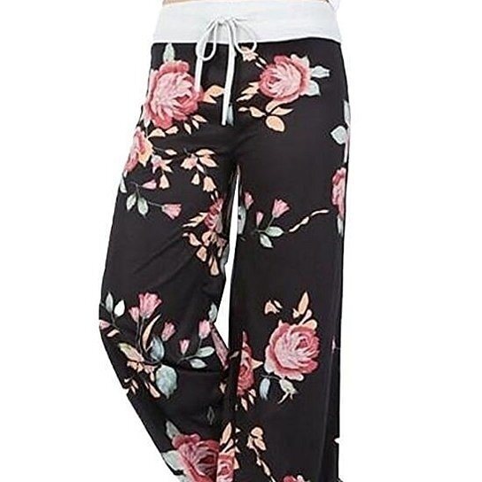 Women Casual Pants Floral Drawstring Wide Leg High Waist Palazzo Lounge Pants