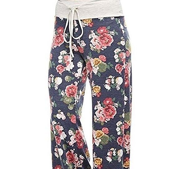 Women Casual Pants Floral Drawstring Wide Leg High Waist Palazzo Lounge Pants