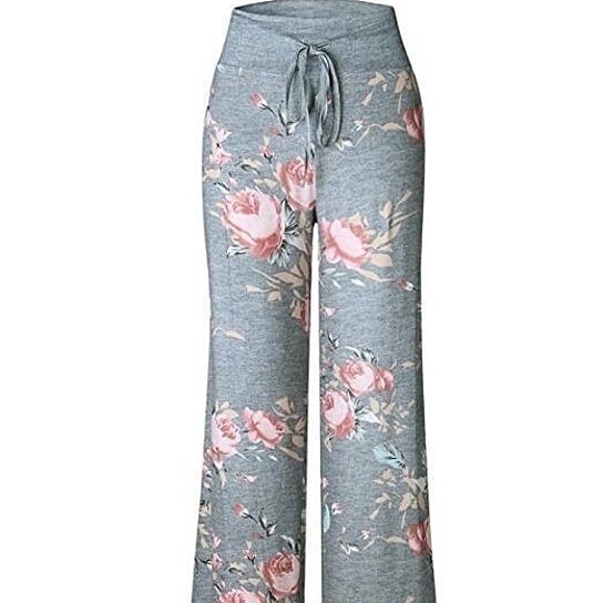 Women Casual Pants Floral Drawstring Wide Leg High Waist Palazzo Lounge Pants