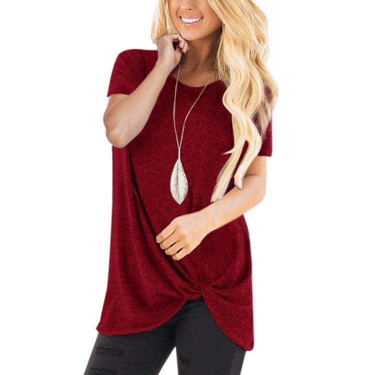 Knot Side Twist Knit Short Sleeves T Shirts