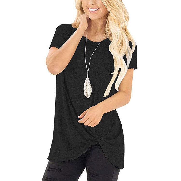 Knot Side Twist Knit Short Sleeves T Shirts