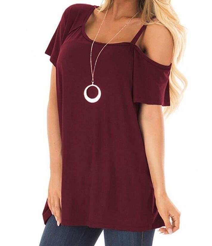 Women's Cold Shoulder Short Sleeve T-Shirt Front Knot Twist Tunic Tops