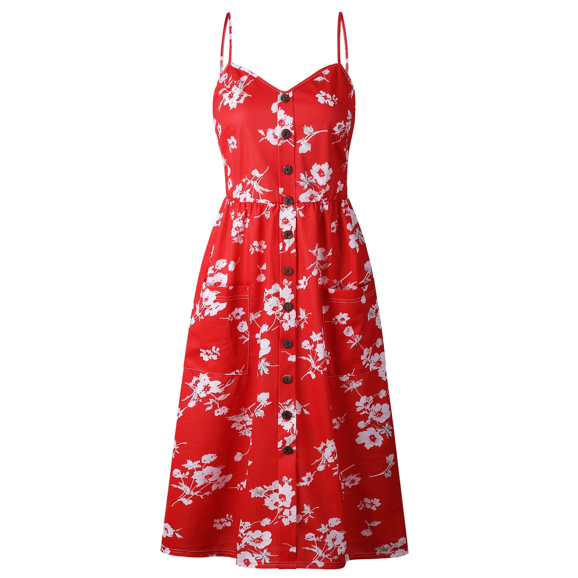 Women's Beach Dress Sleeveless Summer Floral Flared Swing Dress