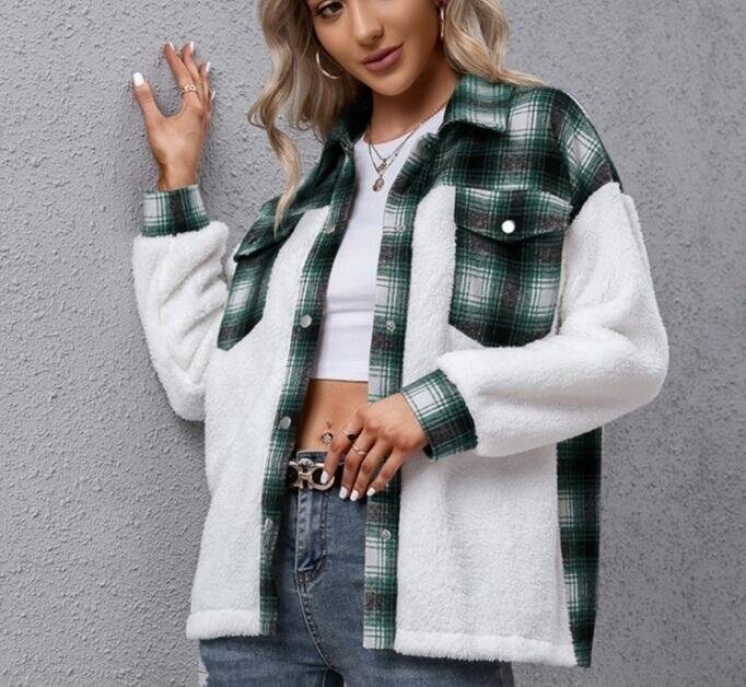 Plaid Fleece Sherpa Sweater Outwear Jacket