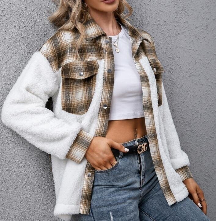 Plaid Fleece Sherpa Sweater Outwear Jacket