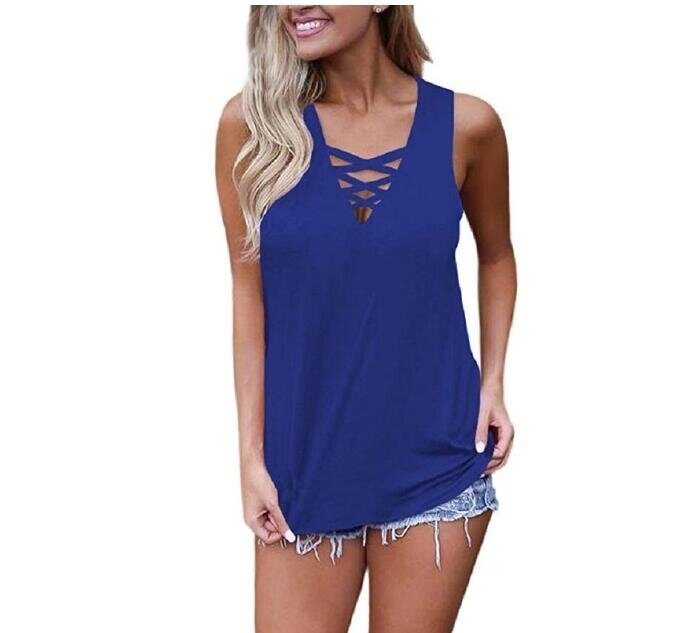 Women's Tank Sleeveless Criss Cross Casual Tank Tops Basic Lace up Blouse