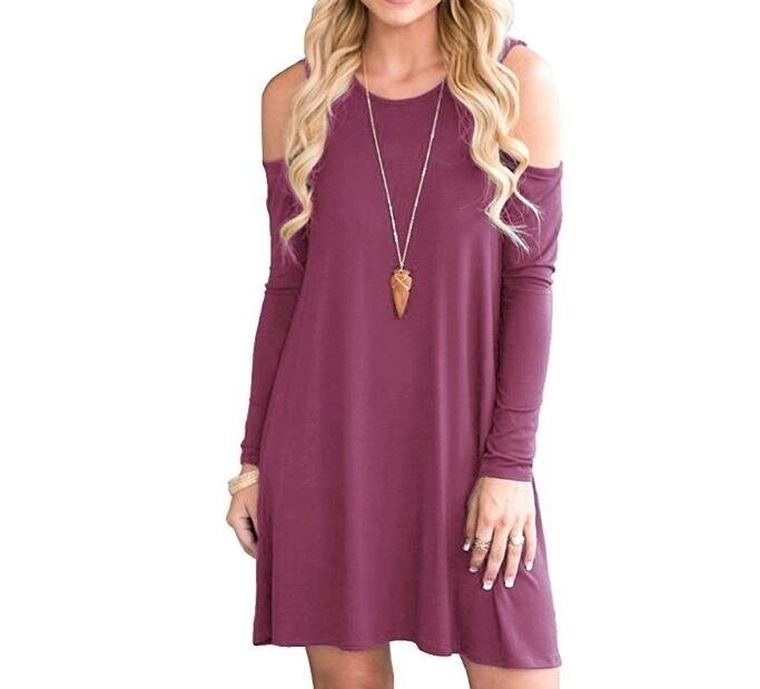 Women's Cold Shoulder Tunic Top Swing T-Shirt Loose Dress with Pockets