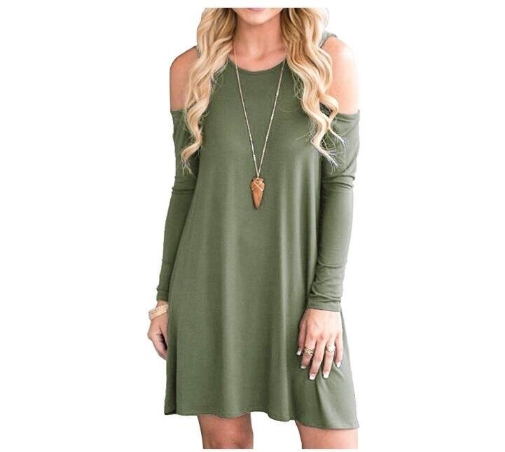 Women's Cold Shoulder Tunic Top Swing T-Shirt Loose Dress with Pockets