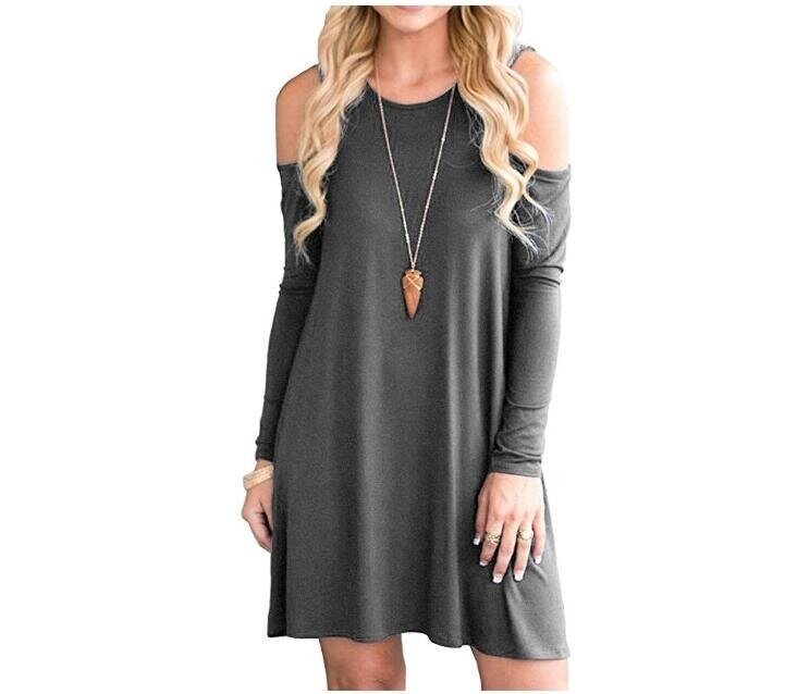 Women's Cold Shoulder Tunic Top Swing T-Shirt Loose Dress with Pockets