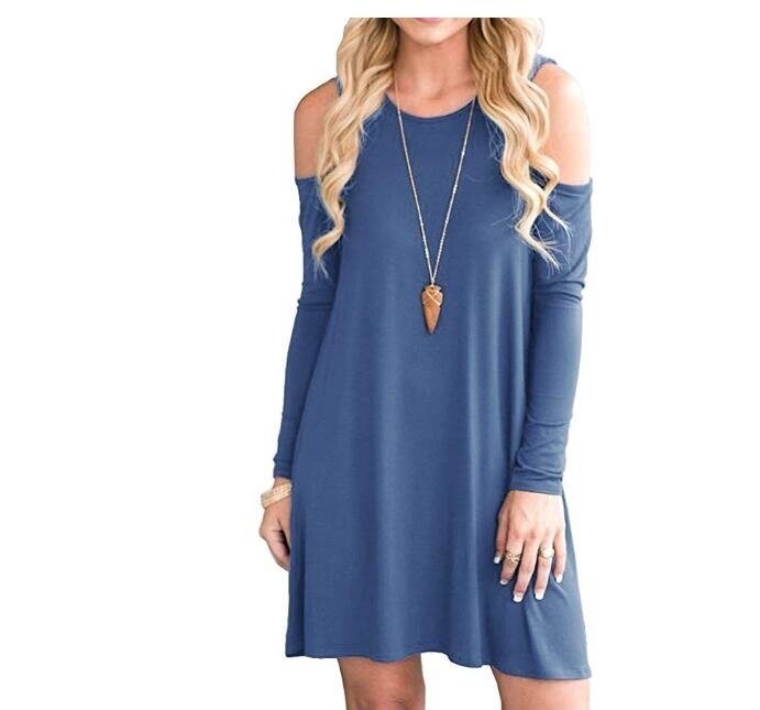 Women's Cold Shoulder Tunic Top Swing T-Shirt Loose Dress with Pockets