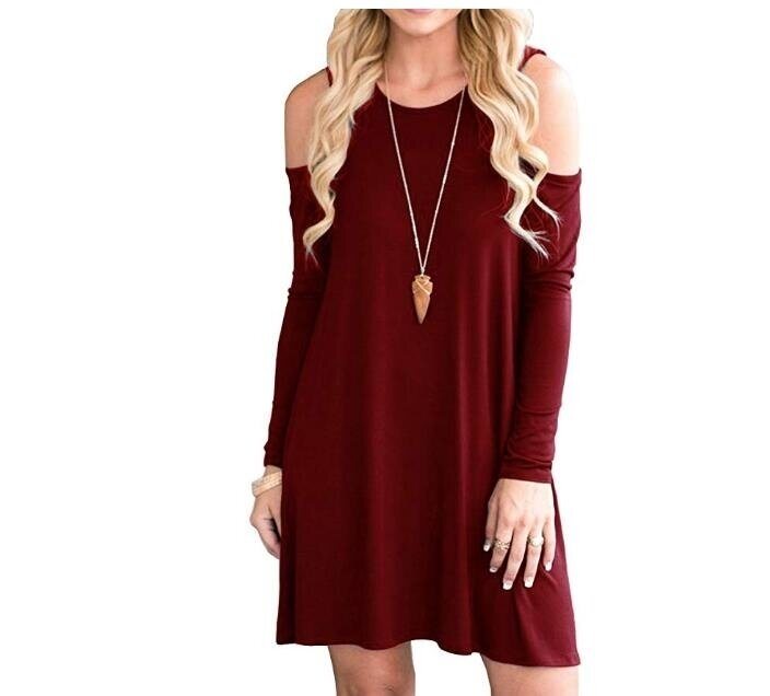 Women's Cold Shoulder Tunic Top Swing T-Shirt Loose Dress with Pockets