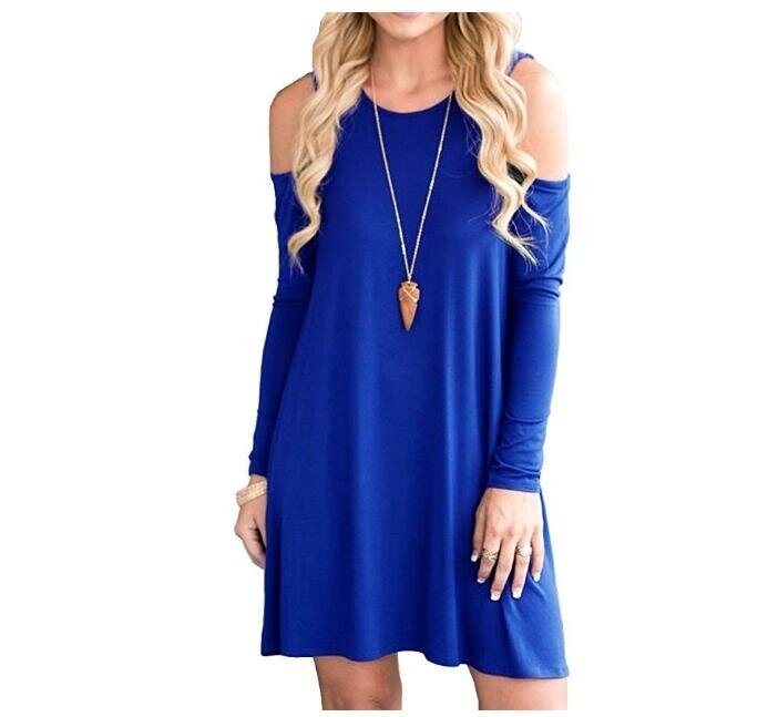 Women's Cold Shoulder Tunic Top Swing T-Shirt Loose Dress with Pockets