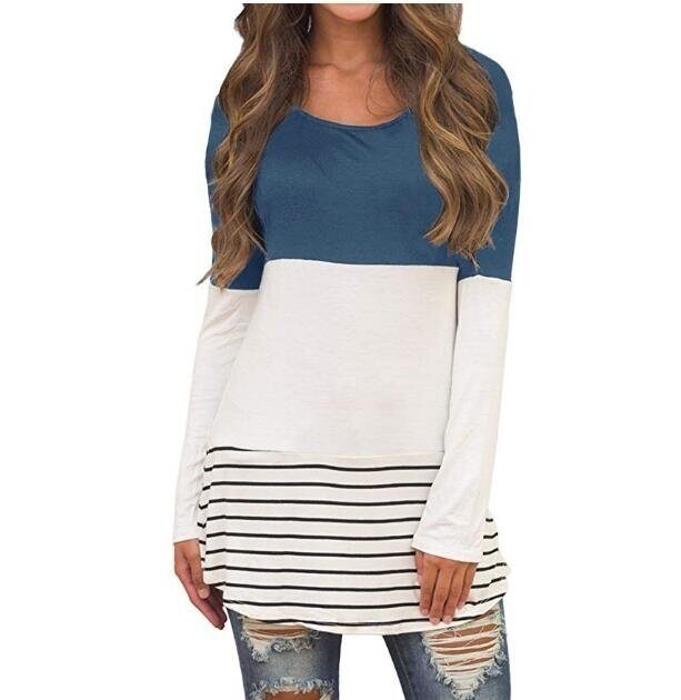 Color Block Lace Long Sleeve T Shirt Tunic Tops