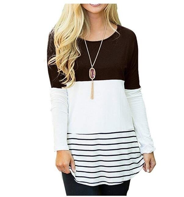 Color Block Lace Long Sleeve T Shirt Tunic Tops