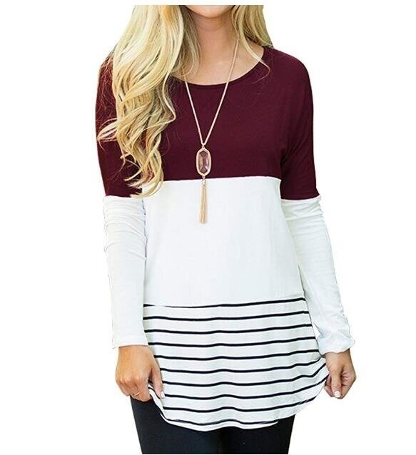 Color Block Lace Long Sleeve T Shirt Tunic Tops