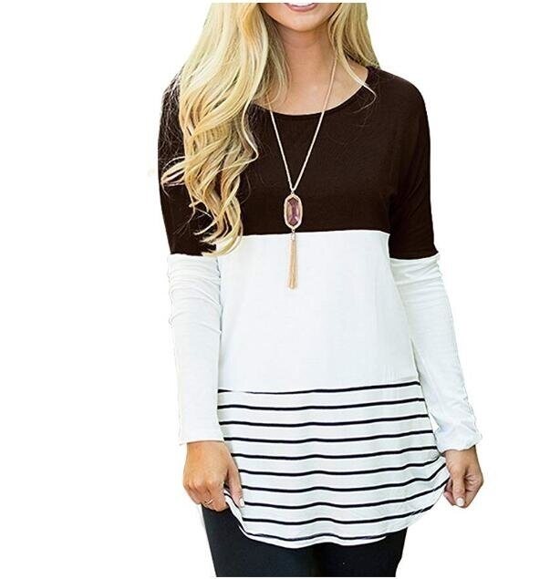 Color Block Lace Long Sleeve T Shirt Tunic Tops