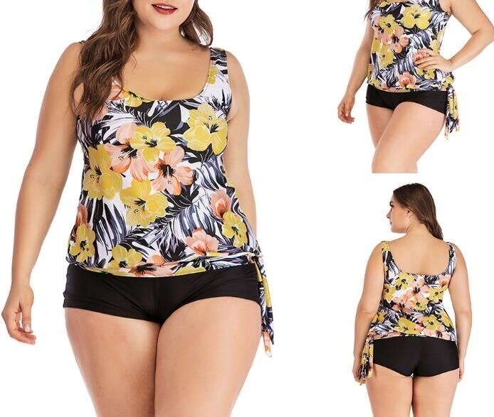 Women's Tankini Set Flower Swimwear Solid Two Pieces Swimsuit