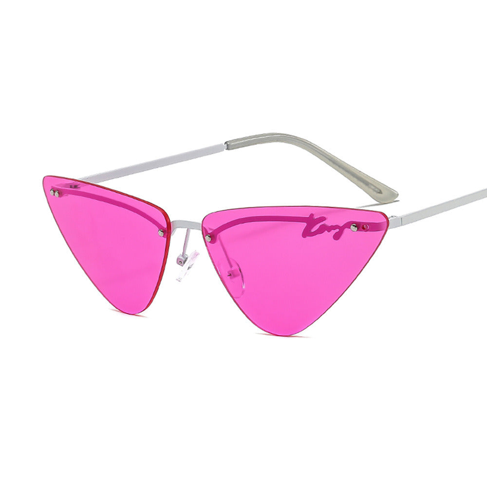 Fashion Cat Eye Rimless Sunglasses Women Glasses Retro Triangle Sunglass Female Brand Design Eyewear UV400 Sun Glass Shades