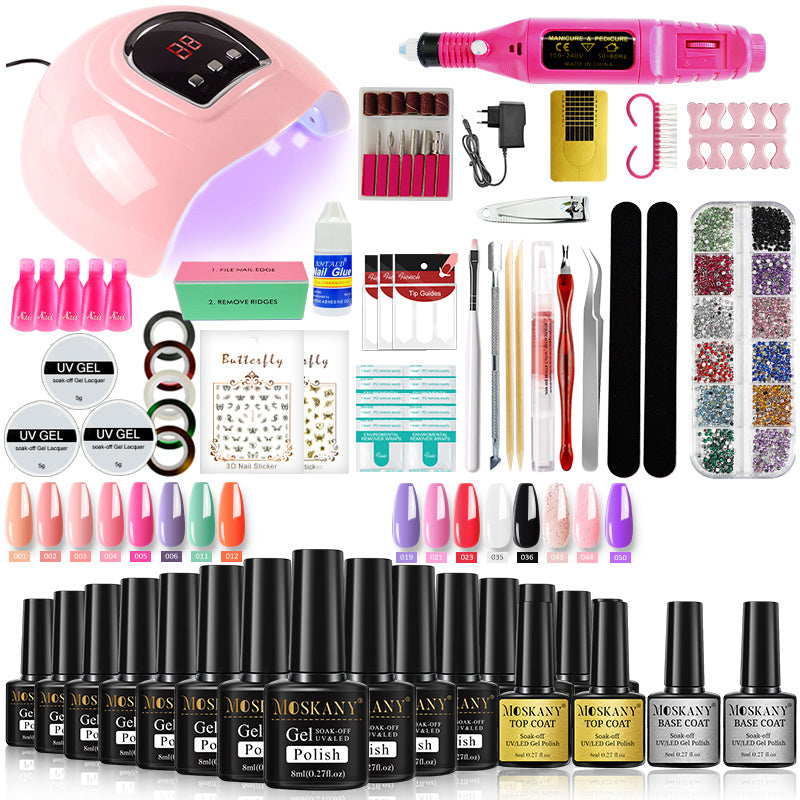 MOSKANY Professional Nail Set Nail Gel Kit With 120W/54W UV Nail Lamp And Nail Drill For All Drying Gel Nail Polish Manicure Set