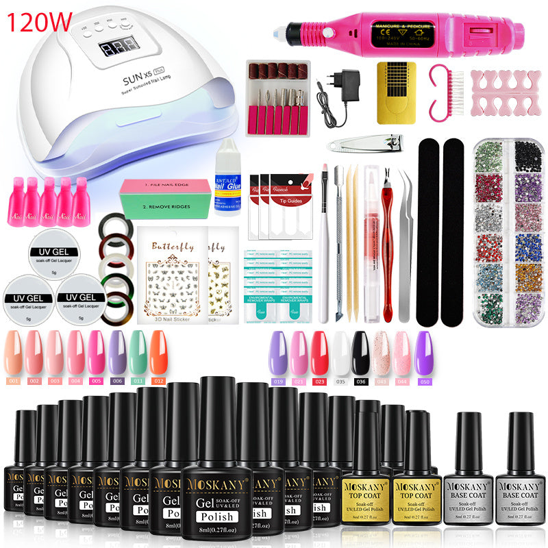 MOSKANY Professional Nail Set Nail Gel Kit With 120W/54W UV Nail Lamp And Nail Drill For All Drying Gel Nail Polish Manicure Set