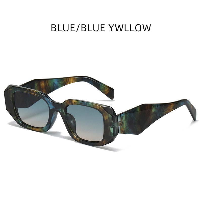 Women Sunglasses Fashion Rectangle Sunglass Rainbow Frame Sun Glasses Retro UV400 Gradients Blue Yellow Shade INS Style Eyewear