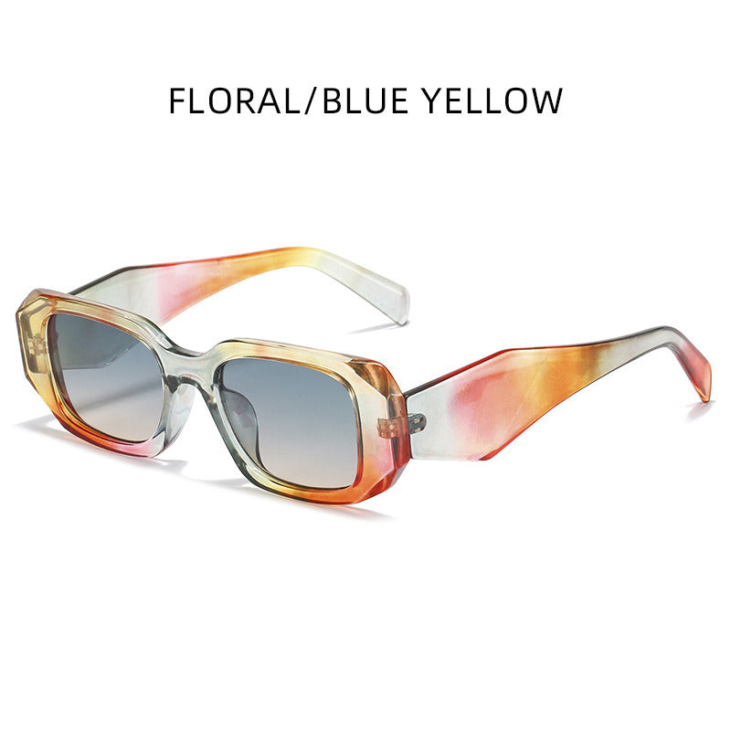 Women Sunglasses Fashion Rectangle Sunglass Rainbow Frame Sun Glasses Retro UV400 Gradients Blue Yellow Shade INS Style Eyewear